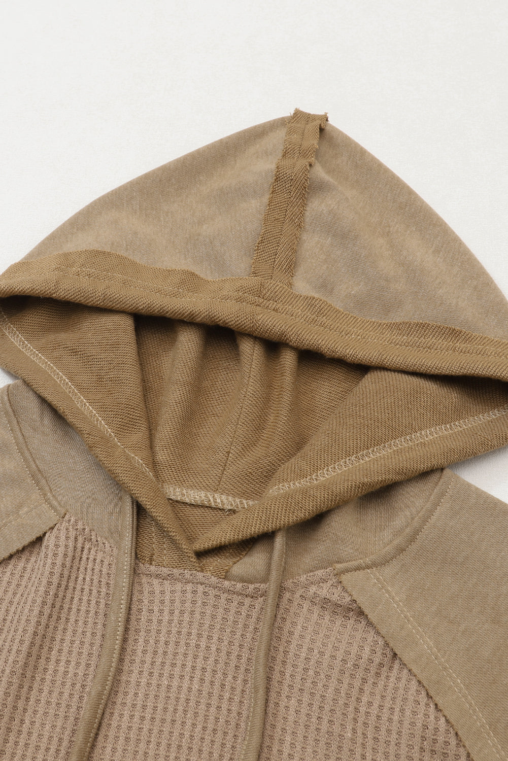 Khaki Waffled Expose Seam Drawstring Hoodie Sweatshirts & Hoodies JT's Designer Fashion