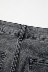 Dark Grey Denim Raw Hem Back Split High Waist Long Skirt Skirts & Petticoat JT's Designer Fashion