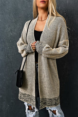 Apricot Plaid Knitted Long Open Front Cardigan Sweaters & Cardigans JT's Designer Fashion