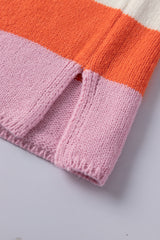 Orange Stripe Colorblock V Neck Casual Sweater Sweaters JT's Designer Fashion