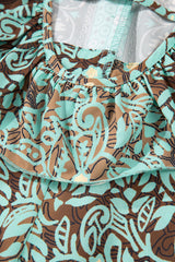 Green Floral Print V Neck Ruffled Trim Backless Tassel Waist Maxi Dress Floral Dresses JT's Designer Fashion