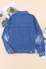 Blue Chest Pockets Drop Shoulder Loose Denim Jacket Denim Jackets JT's Designer Fashion
