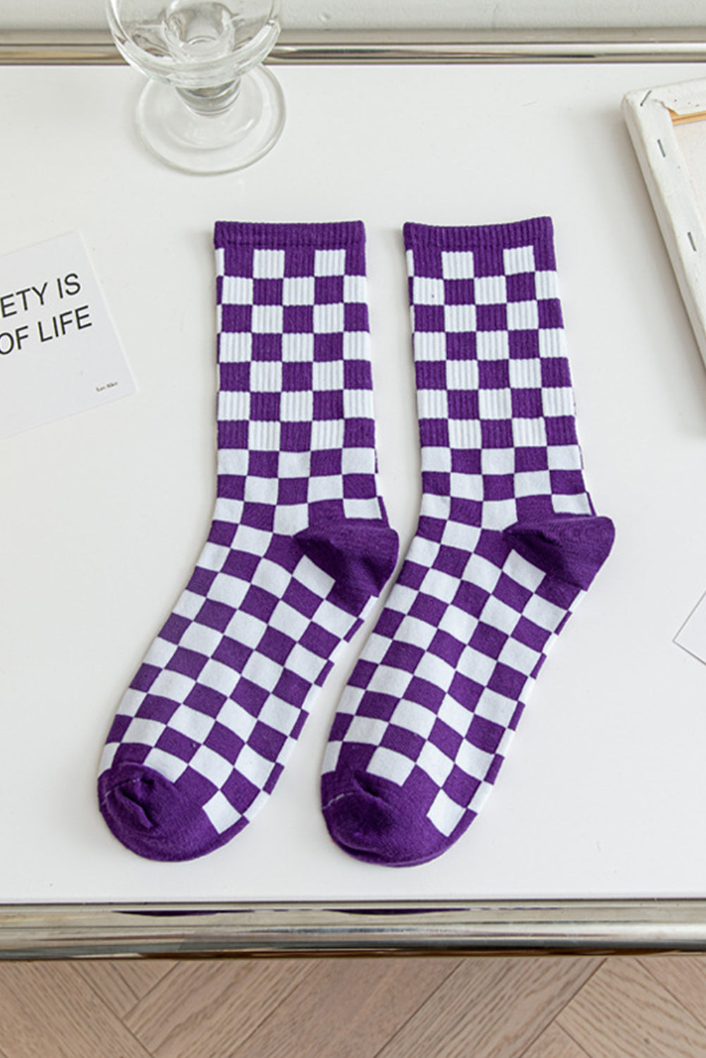 Tillandsia Purple Checkerboard Print Tube Socks Socks JT's Designer Fashion