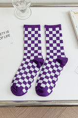 Tillandsia Purple Checkerboard Print Tube Socks Socks JT's Designer Fashion