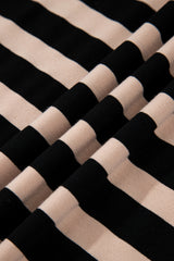 Black Stripe Casual Round Neck T-shirt Maxi Dress with Pockets T Shirt Dresses JT's Designer Fashion