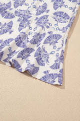 Sky Blue Printed Shirt Collar Half Button A-line Mini Dress Dresses JT's Designer Fashion