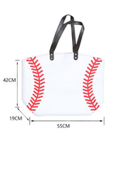 White Baseball Pattern Canvas Large Tote Bag Handbags JT's Designer Fashion