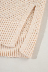 Parchment Loose Eyelet V Neck Drop Shoulder Sweater Sweaters JT's Designer Fashion