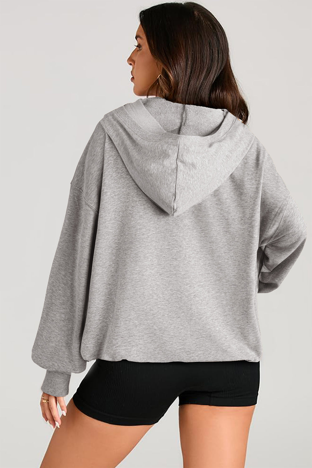 Light Grey Solid Kangaroo Pocket Half Zipper Oversized Hoodie Sweatshirts & Hoodies JT's Designer Fashion