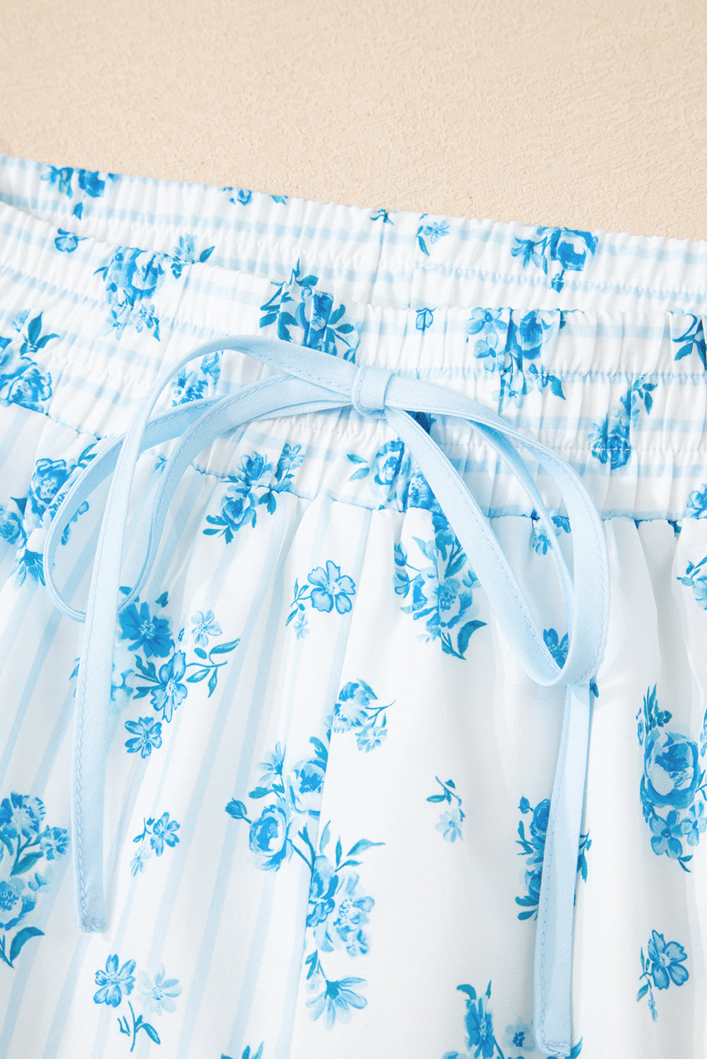 Sky Blue Floral Striped Print Contrast Patched Pocket Shirt and Shorts Set Short Sets JT's Designer Fashion
