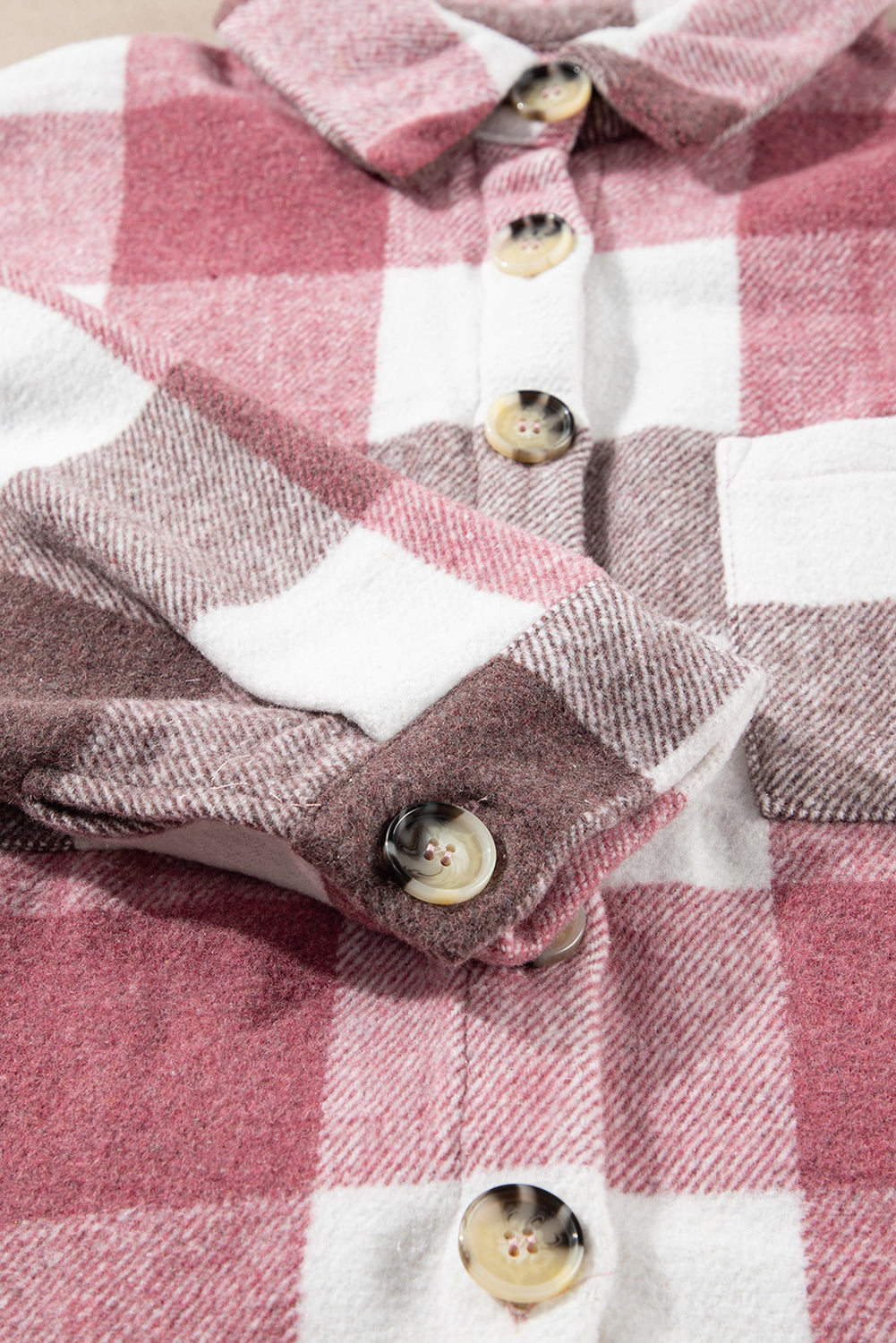 Plaid Color Block Buttoned Long Sleeve Jacket with Pocket Plaid Shackets JT's Designer Fashion