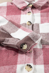 Plaid Color Block Buttoned Long Sleeve Jacket with Pocket Plaid Shackets JT's Designer Fashion