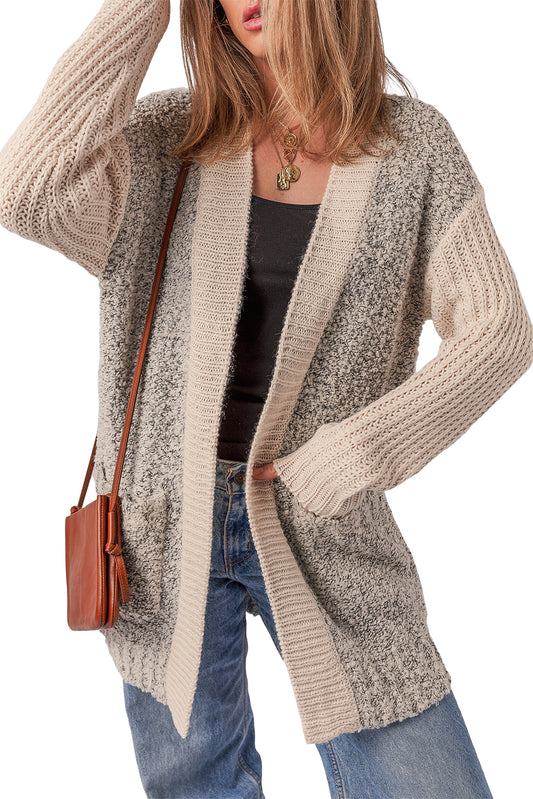 Color Block Side Pockets Open Front Cardigan Cardigans JT's Designer Fashion