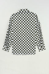 Green Checkerboard Printed Drop Shoulder Loose Casual Shirt Blouses & Shirts JT's Designer Fashion