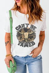 White Cant Be Tamed Western Steer Head Crew Neck T Shirt Graphic Tees JT's Designer Fashion