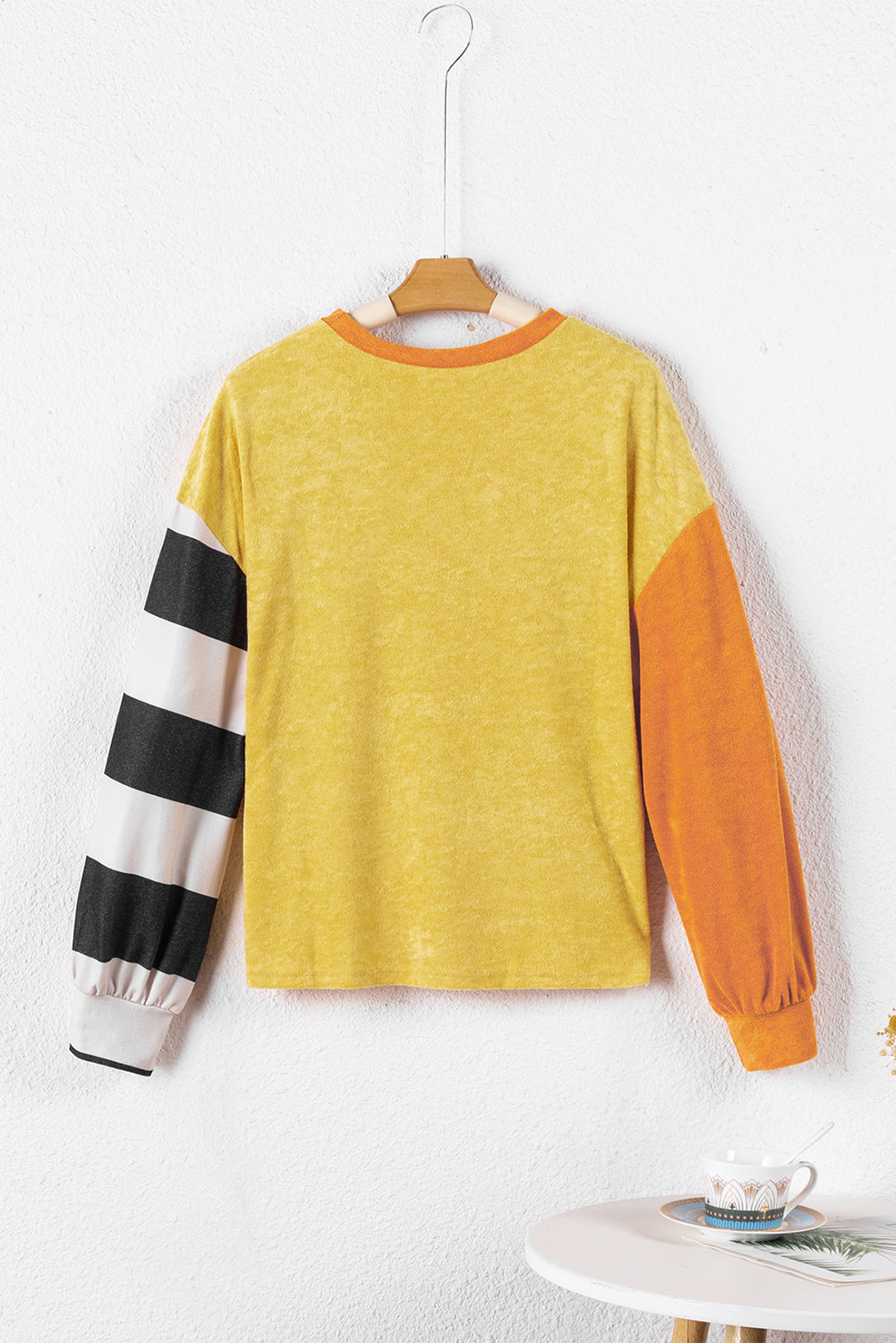 Ginger Colorblock Striped Sleeve Patchwork Drop Shoulder Top Long Sleeve Tops JT's Designer Fashion