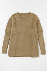 Camel Checkered Textured Batwing Sleeve Sweater Sweaters & Cardigans JT's Designer Fashion