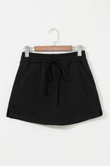 Black French Terry Drawstring Mini Skort with Pockets Skirts & Petticoat JT's Designer Fashion
