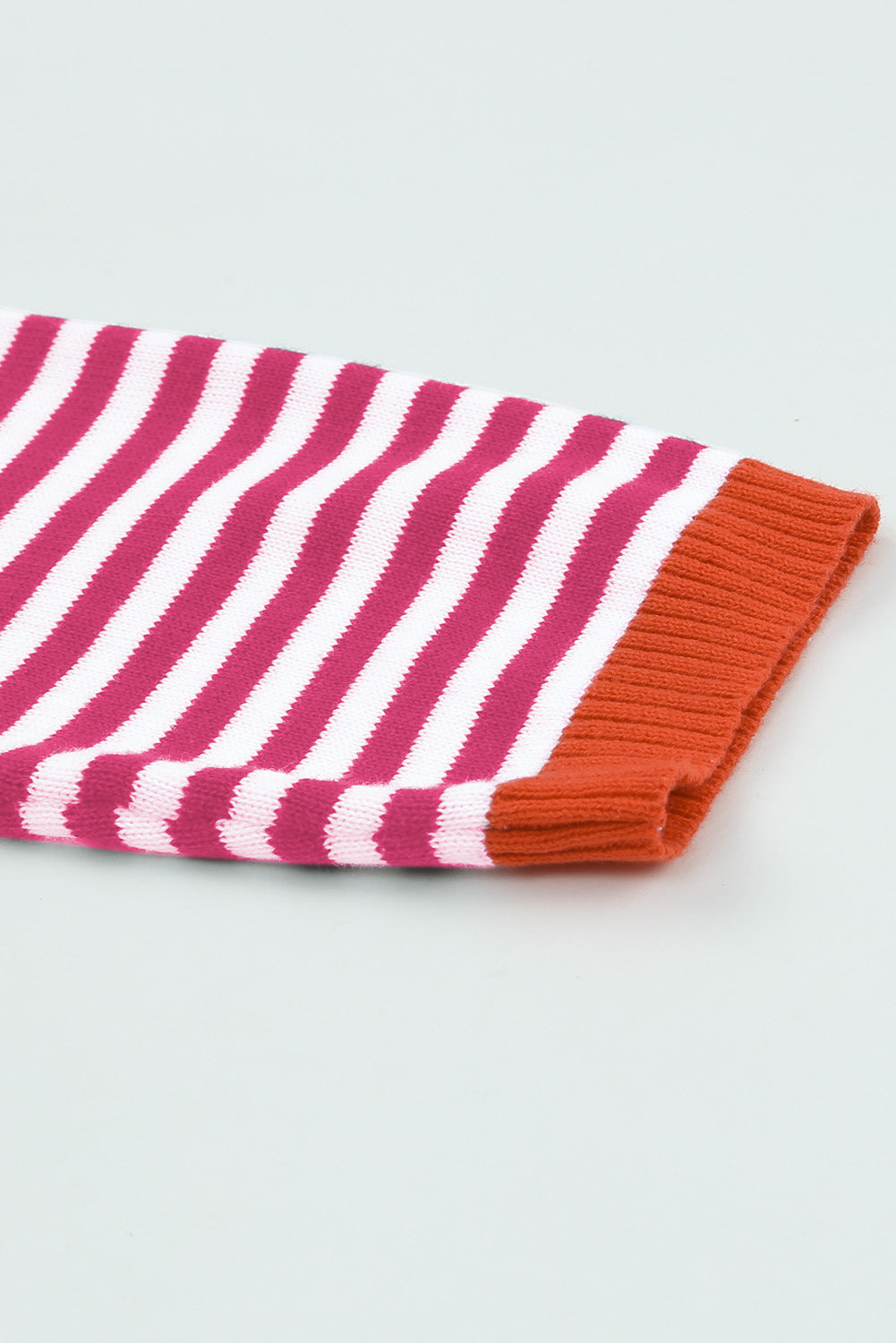 Pink Contrast Trimmed Striped Drop Shoulder Sweater Sweaters JT's Designer Fashion