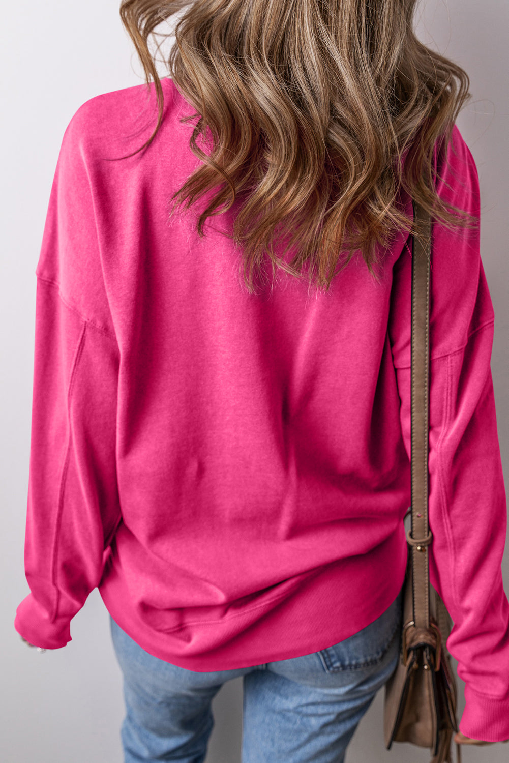 Rose Red Drop Shoulder Crisscross Stitching Pocketed Loose Sweatshirt Sweatshirts & Hoodies JT's Designer Fashion
