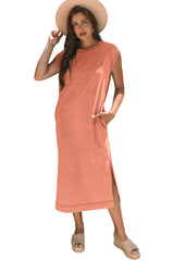 Carrot Mineral Wash Pocketed T-shirt Long Dress T Shirt Dresses JT's Designer Fashion