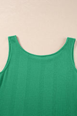 Green Solid Color Ribbed Ruffle Tank Top and Pants Set Pant Sets JT's Designer Fashion