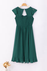 Sea Green Shirred Open Back Sweetheart Neck Ruffled Midi Dress Midi Dresses JT's Designer Fashion