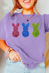 Wisteria Easter Shiny Bunny Graphic Crewneck T Shirt Graphic Tees JT's Designer Fashion