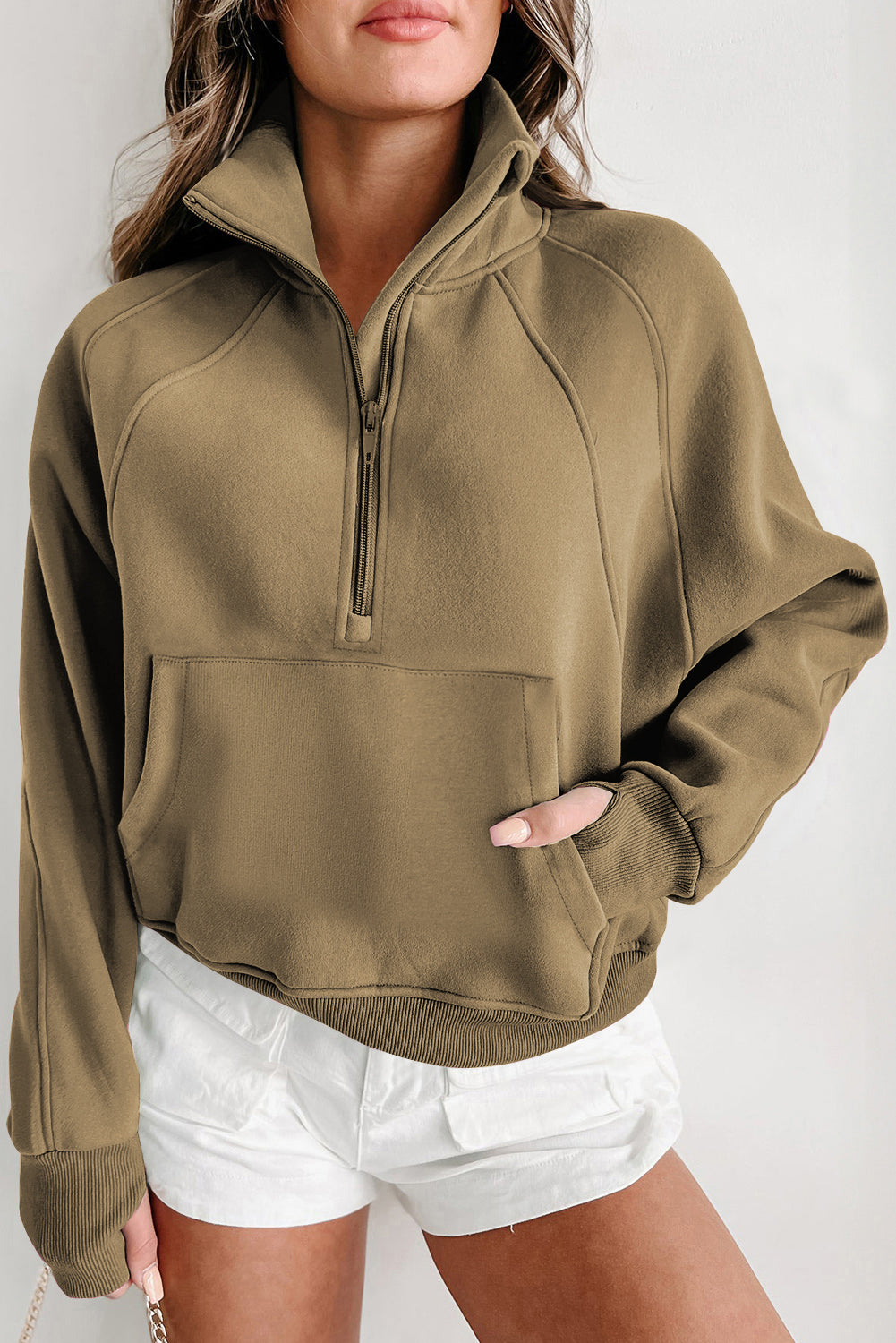Elmwood Fleece Lined Zip Up Stand Collar Thumbhole Sleeve Sweatshirt Sweatshirts & Hoodies JT's Designer Fashion