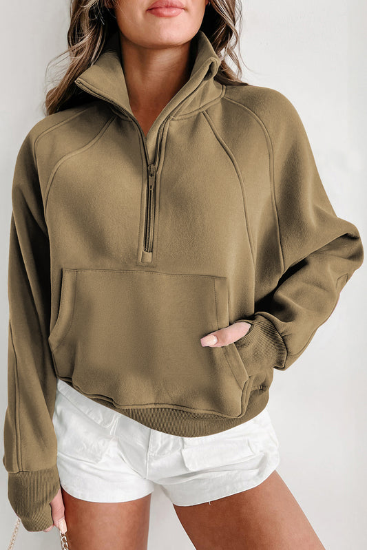 Elmwood Fleece Lined Zip Up Stand Collar Thumbhole Sleeve Sweatshirt Sweatshirts & Hoodies JT's Designer Fashion