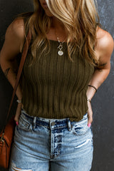 Jungle Green Wide Rib Knit Square Neck Sweater Vest Sweaters & Cardigans JT's Designer Fashion