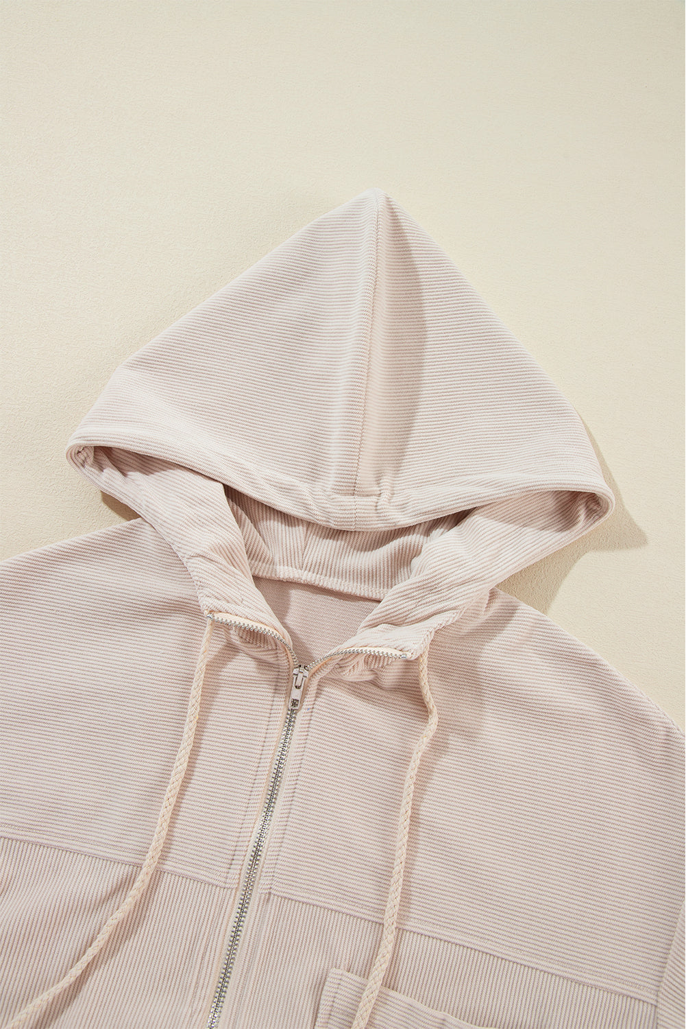 White Corduroy Drawstring Hooded Pocket Zip Up Jacket Jackets JT's Designer Fashion