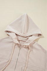 White Corduroy Drawstring Hooded Pocket Zip Up Jacket Jackets JT's Designer Fashion