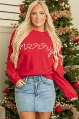 Fiery Red Pearl Beaded Merry Casual Sweater Fiery Red 52%Viscose+26%Polyester+22%Polyamide Sweaters JT's Designer Fashion