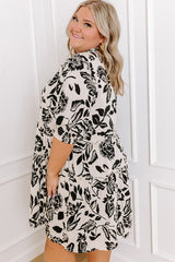 Black Floral Print Tiered Frilled Half Sleeve Plus Size Mini Dress Plus Size Mini Dresses JT's Designer Fashion