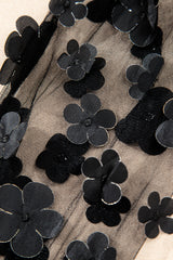 Black Flower Applique Mesh Long Sleeve V Neck Blouse Blouses & Shirts JT's Designer Fashion