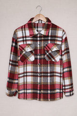 Fiery Red Geometric Plaid Print Pocketed Shacket Plaid Shackets JT's Designer Fashion
