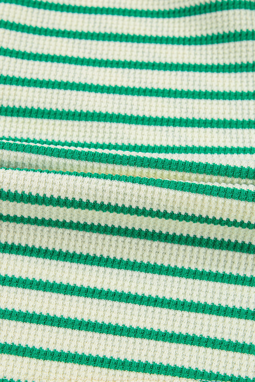 Green Stripe Textured Short Sleeve Collared Buttoned Waist Tie Romper Jumpsuits & Rompers JT's Designer Fashion