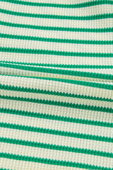 Green Stripe Textured Short Sleeve Collared Buttoned Waist Tie Romper Jumpsuits & Rompers JT's Designer Fashion