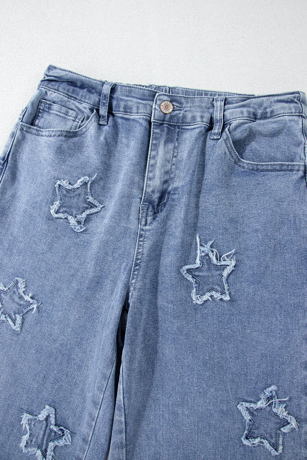 Dusk Blue Foiled Star Patchwork Straight Leg Loose Jeans Jeans JT's Designer Fashion