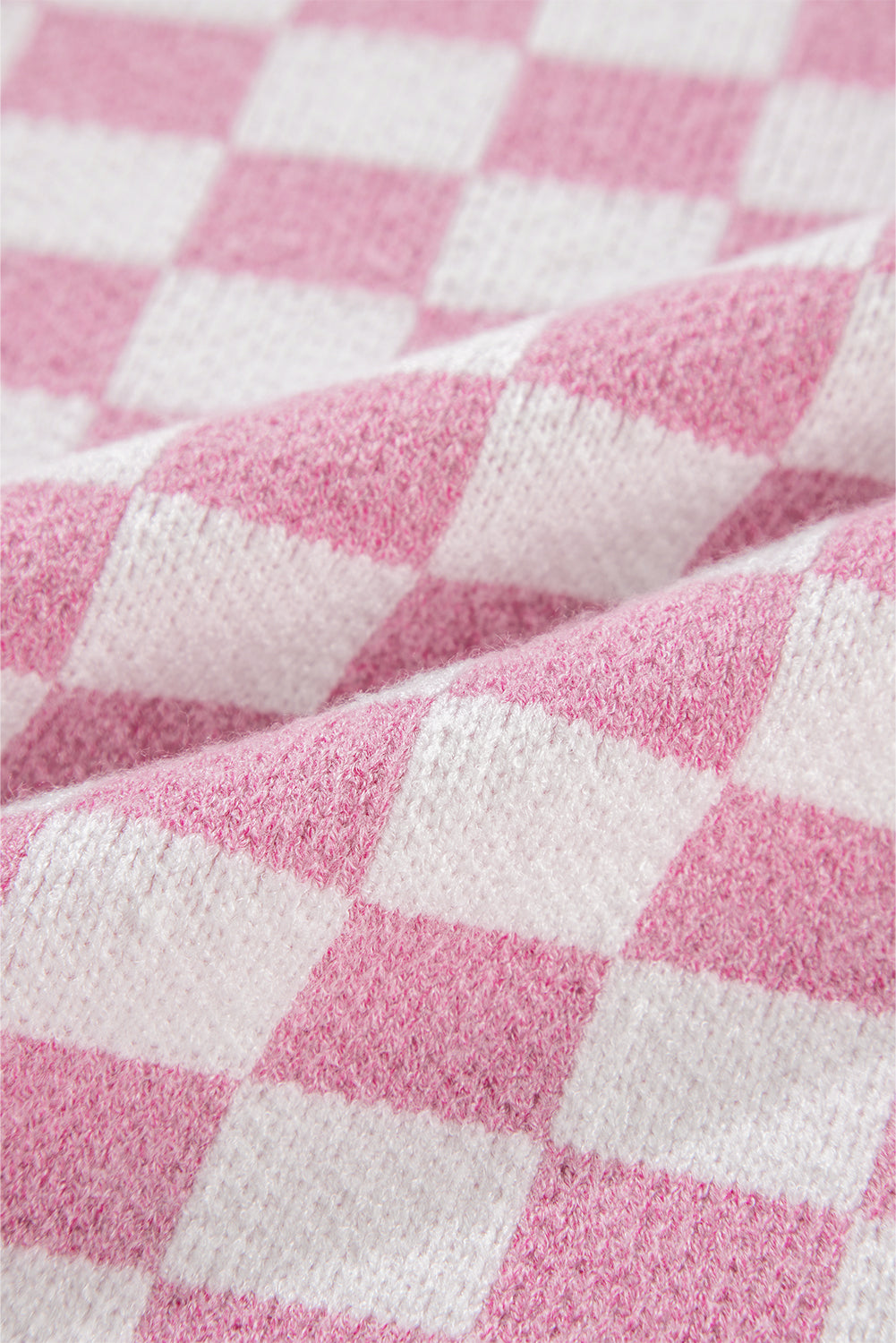 Pink Checkered Buttons Collar V Neck Drop Shoulder Sweater Sweaters JT's Designer Fashion