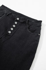 Black High Waist Button Front Flare Jeans Jeans JT's Designer Fashion