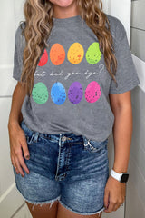 Gray Easter Eggs Print Crew Neck T Shirt Graphic Tees JT's Designer Fashion