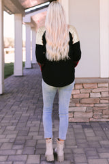 Black Crewneck Lantern Sleeve Plaid Sequin Splicing Blouse Long Sleeve Tops JT's Designer Fashion