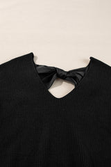 Black Lantern Sleeve V Neck Knot Back Sweater Sweaters JT's Designer Fashion