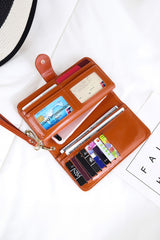 Cinnamon Faux Leather Zip Around Wrist Strap Long Wallet Handbags JT's Designer Fashion