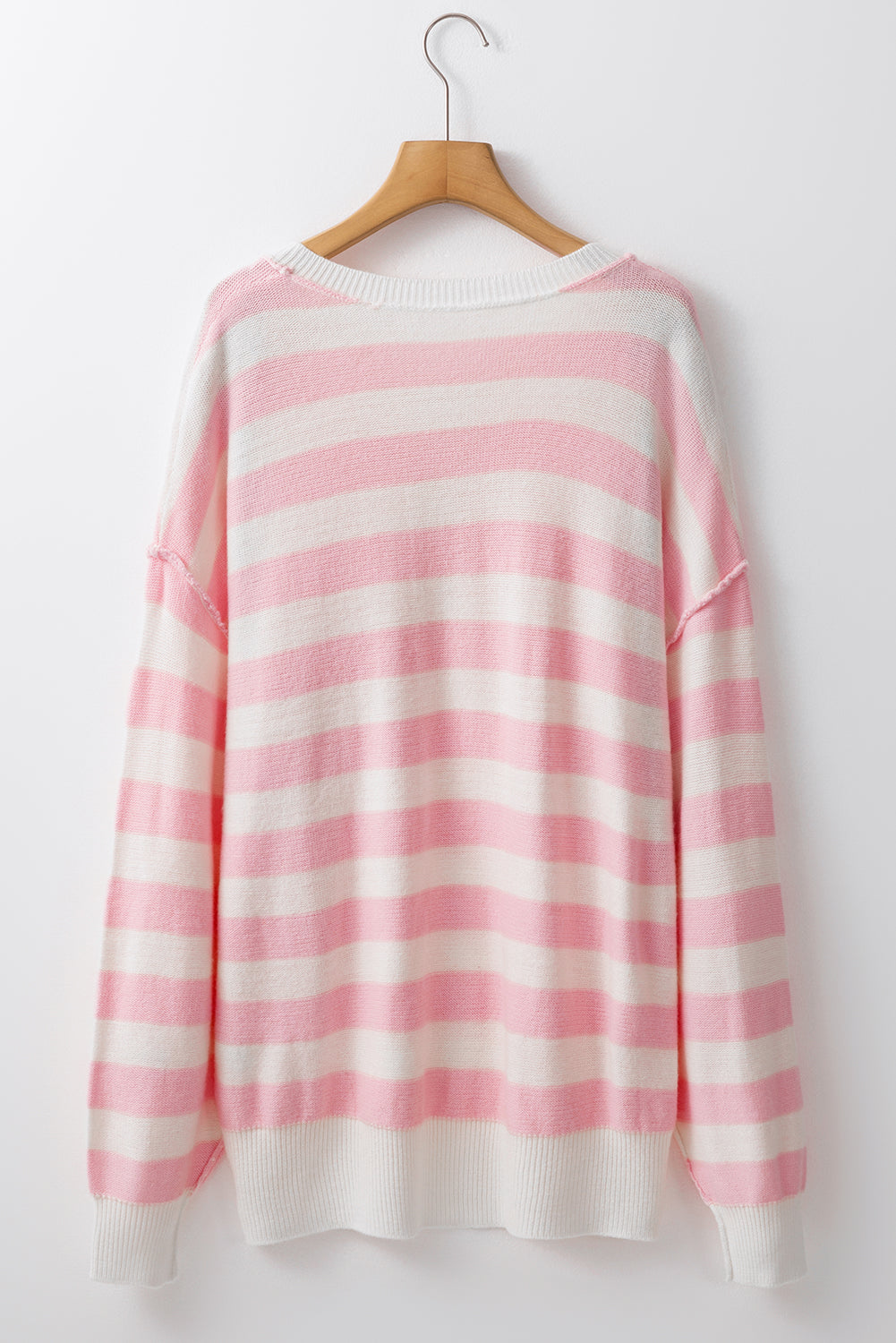 Pink Stripe Half Buttons Drop Shoulder Sweater Sweaters JT's Designer Fashion