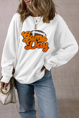 White Chenille Game Day Rugby Football Pattern Pullover Sweatshirt Graphic Sweatshirts JT's Designer Fashion