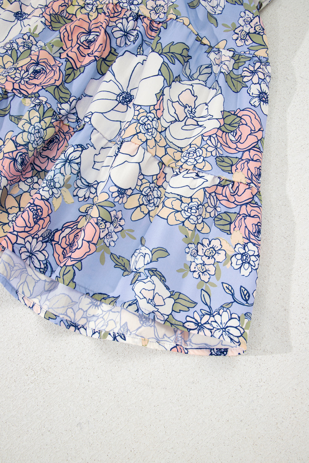 Sky Blue Floral Tiered Patchwork Spaghetti Strap Vacation Dress Floral Dresses JT's Designer Fashion