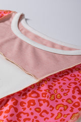 Peach Blossom Leopard Colorblock Patchwork Exposed Seam Top Long Sleeve Tops JT's Designer Fashion